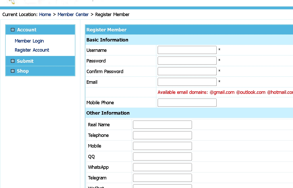 Register and Login Interface